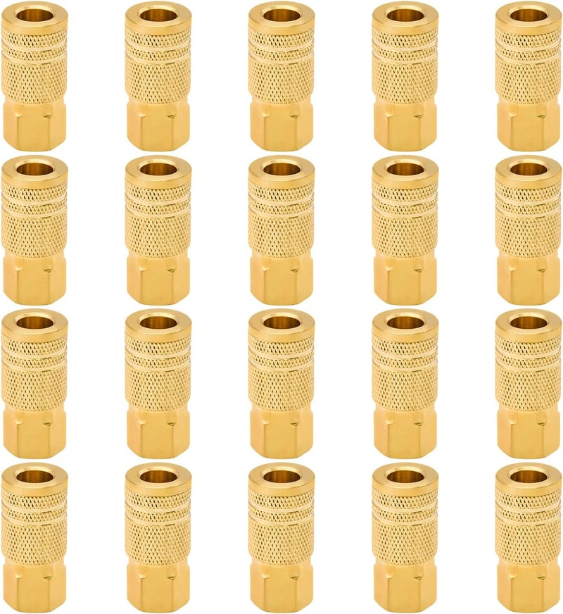 Ruby Q 1/4-Inch Brass Female Industrial Coupler, 20 Pack 1/4 Inch Air Hose Fittings NPT Female Quick Connector for Professional Jobsites and Automotive Shops - Image 1
